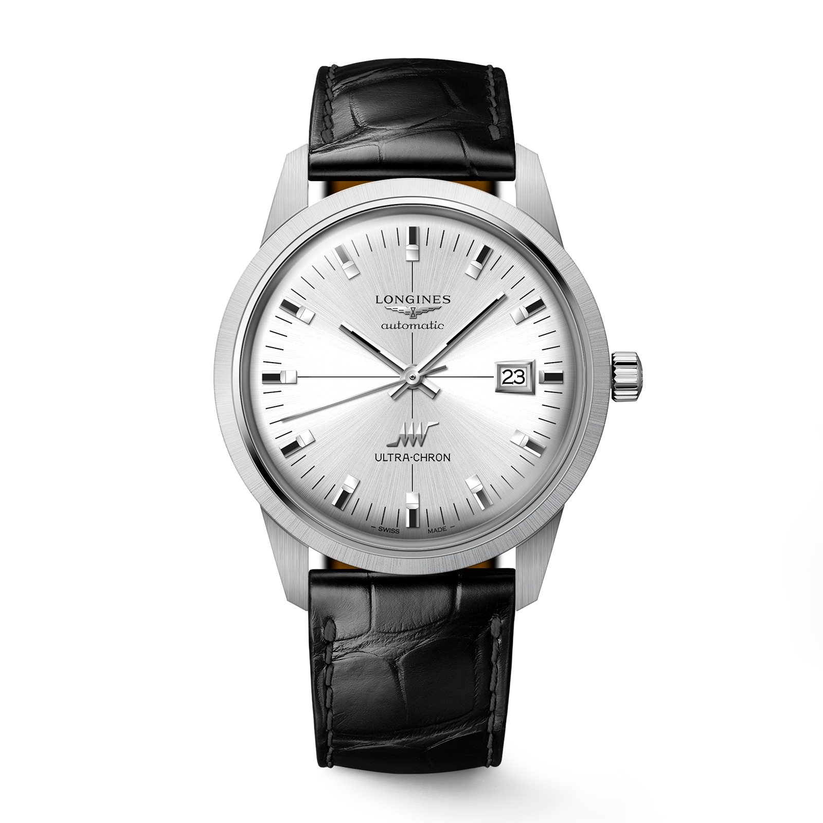 Longines Ultra-Chron Classic 40mm Mens Watch Silver Alligator