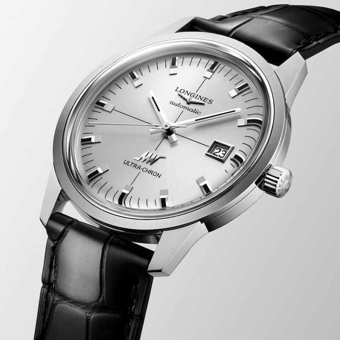 Longines Ultra-Chron Classic 40mm Mens Watch Silver Alligator