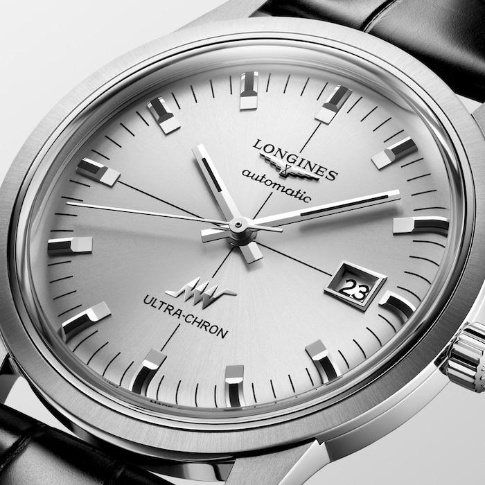 Longines Ultra-Chron Classic 40mm Mens Watch Silver Alligator