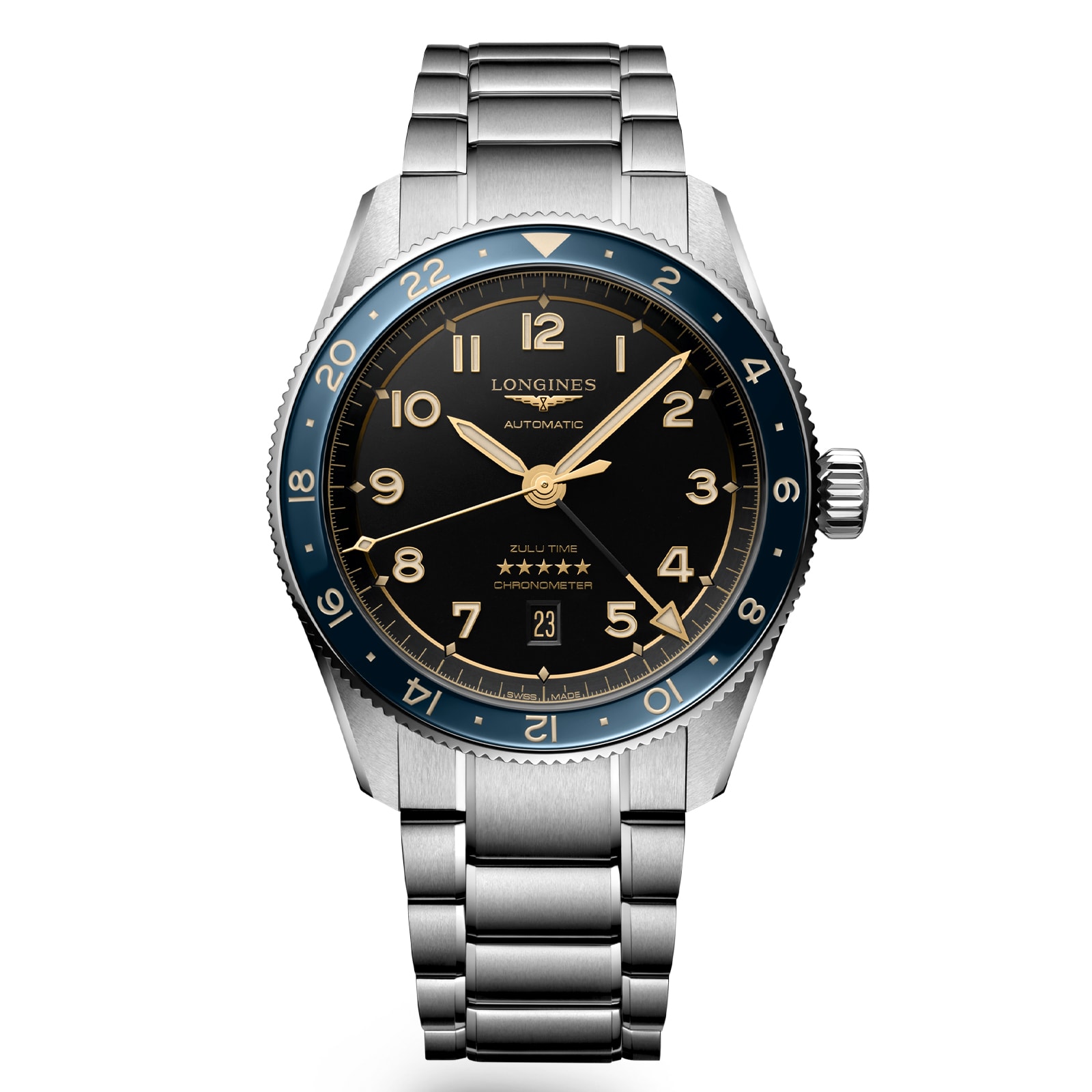 Longines Spirit Zulu Time 42mm Mens Watch Black