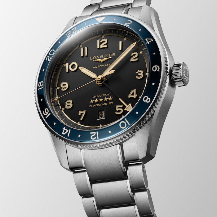 Longines Spirit Zulu Time 42mm Mens Watch Black