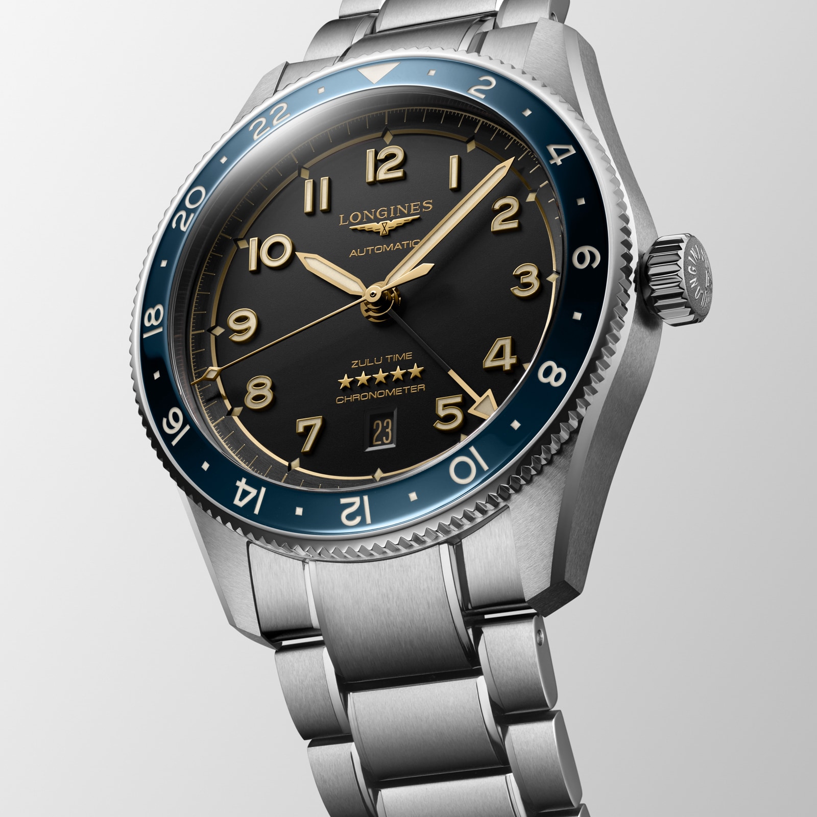 Longines Spirit Zulu Time 42mm Mens Watch Black