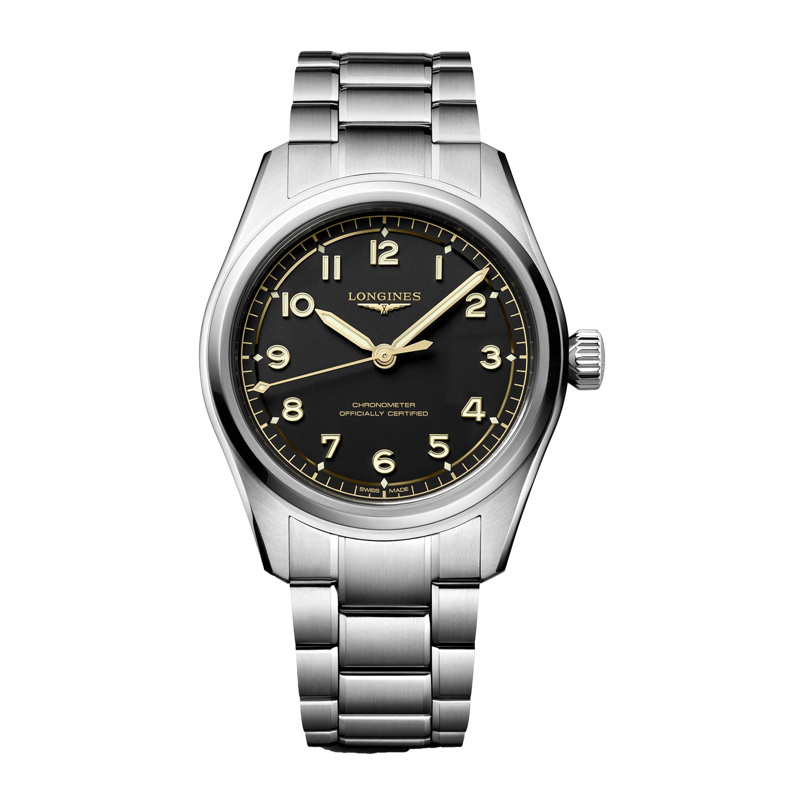 Longines Spirit Pilot 3 Hands 39mm Mens Watch Black