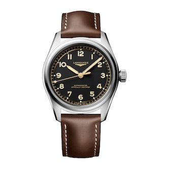 Longines Spirit Pilot 3 Hands 39mm Mens Watch Leather Black