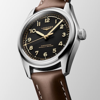 Longines Spirit Pilot 3 Hands 39mm Mens Watch Leather Black