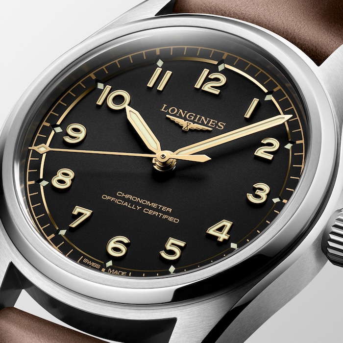 Longines Spirit Pilot 3 Hands 39mm Mens Watch Leather Black