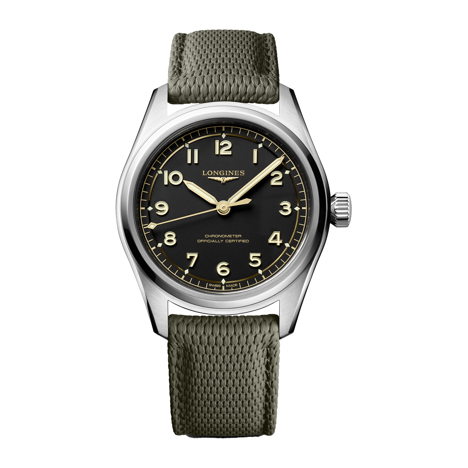 Longines Spirit Pilot 3 Hands 39mm Mens Watch Rubber Black