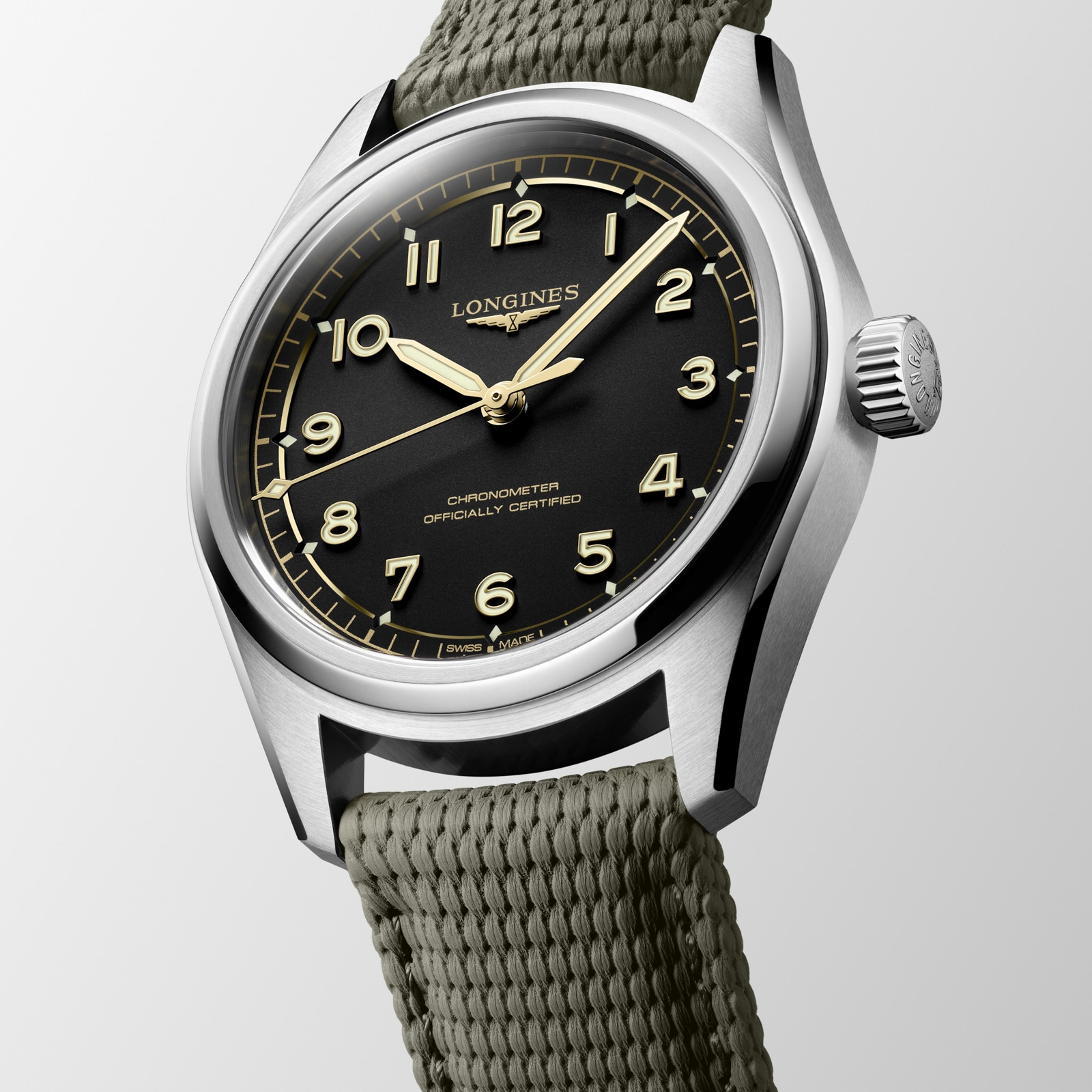 Longines Spirit Pilot 3 Hands 39mm Mens Watch Rubber Black