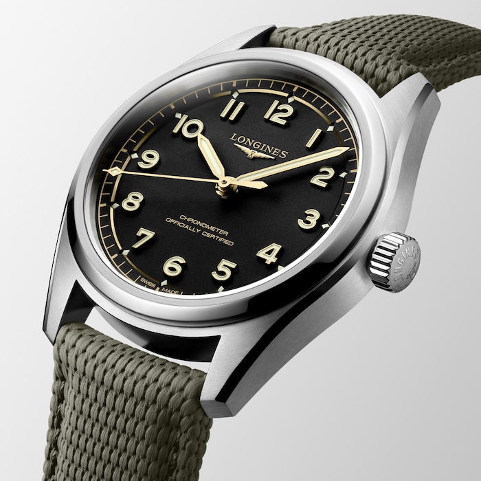 Longines Spirit Pilot 3 Hands 39mm Mens Watch Rubber Black
