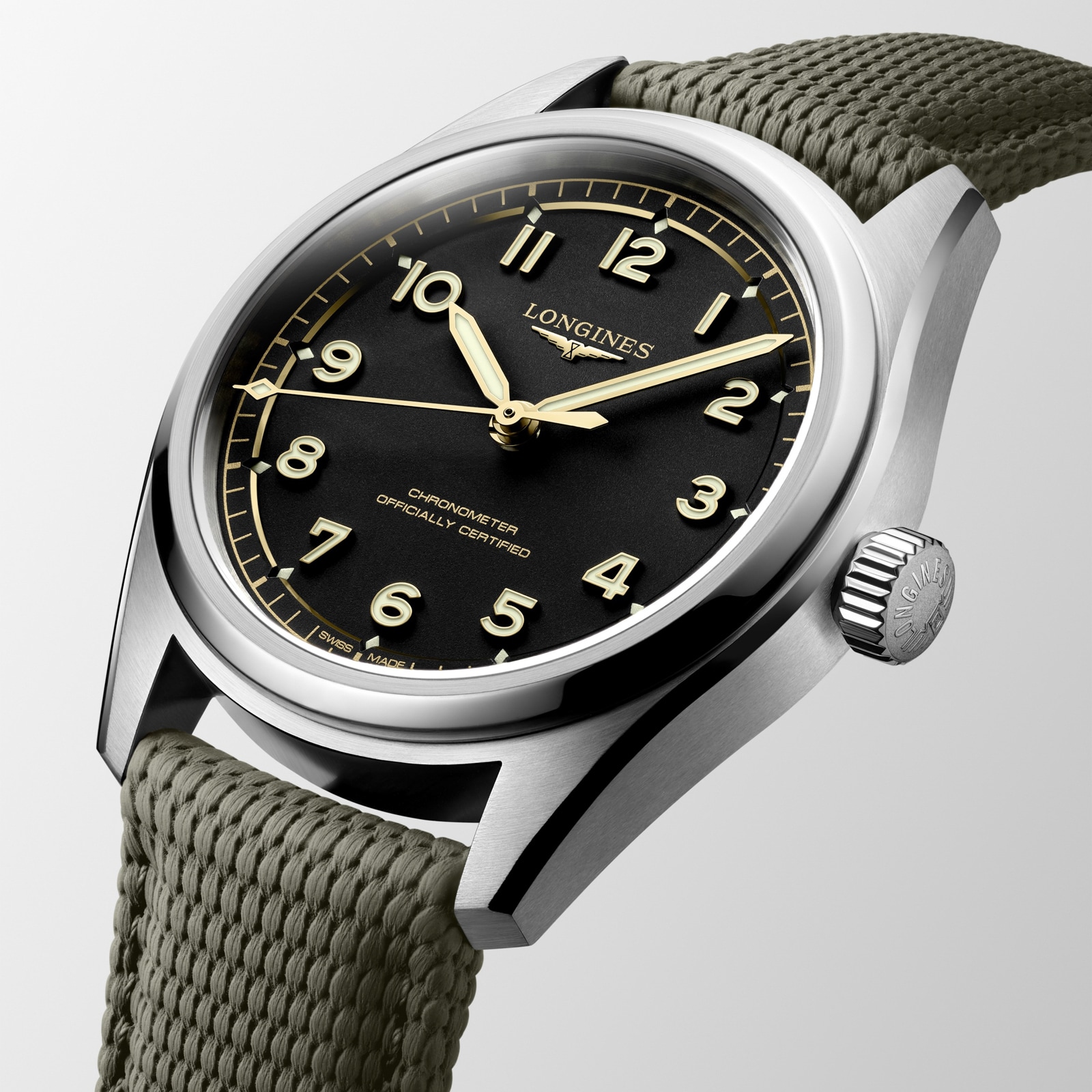 Longines Spirit Pilot 3 Hands 39mm Mens Watch Rubber Black
