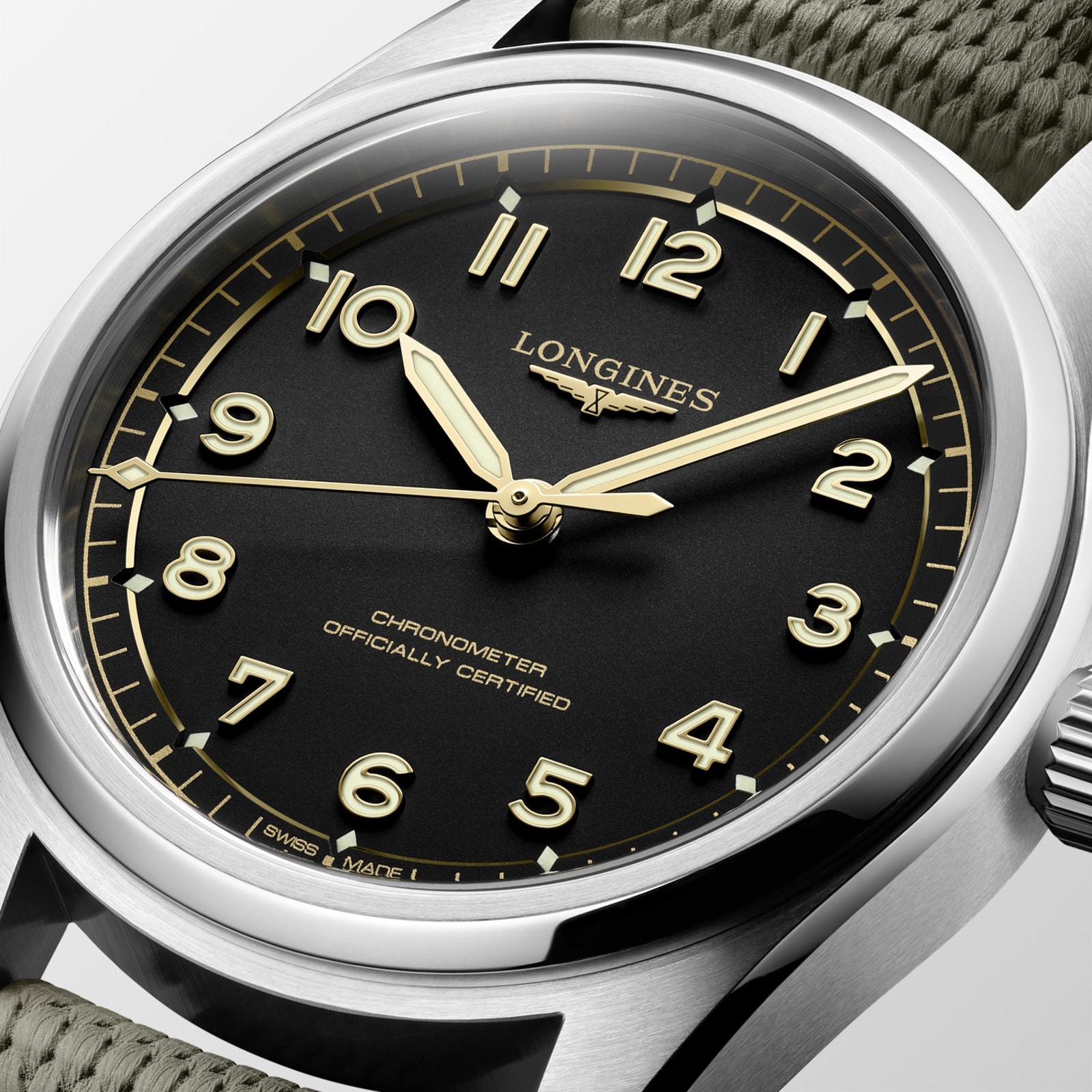 Longines Spirit Pilot 3 Hands 39mm Mens Watch Rubber Black