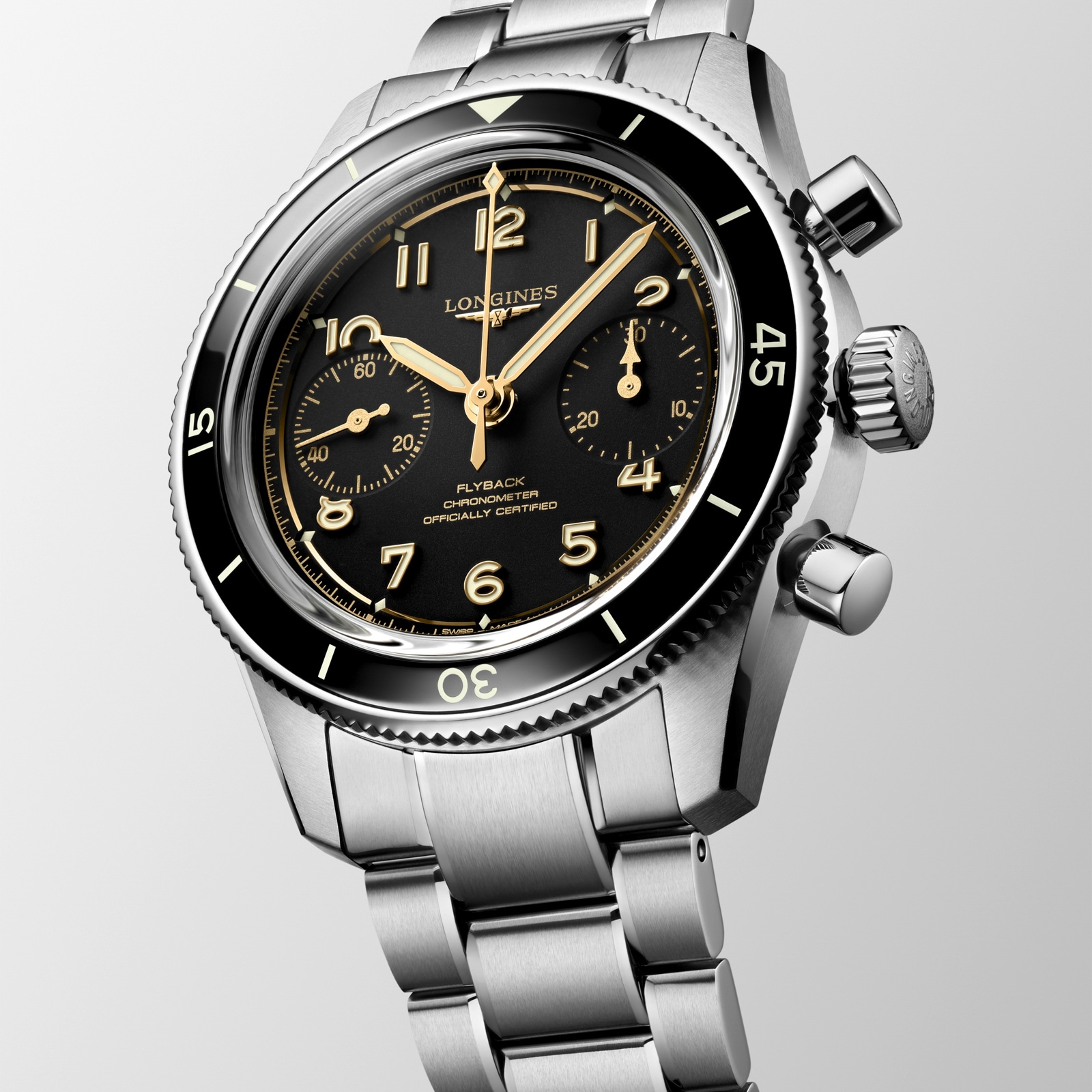 Longines Spirit Pilot Flyback Chronograph 39.5mm Mens Watch Black
