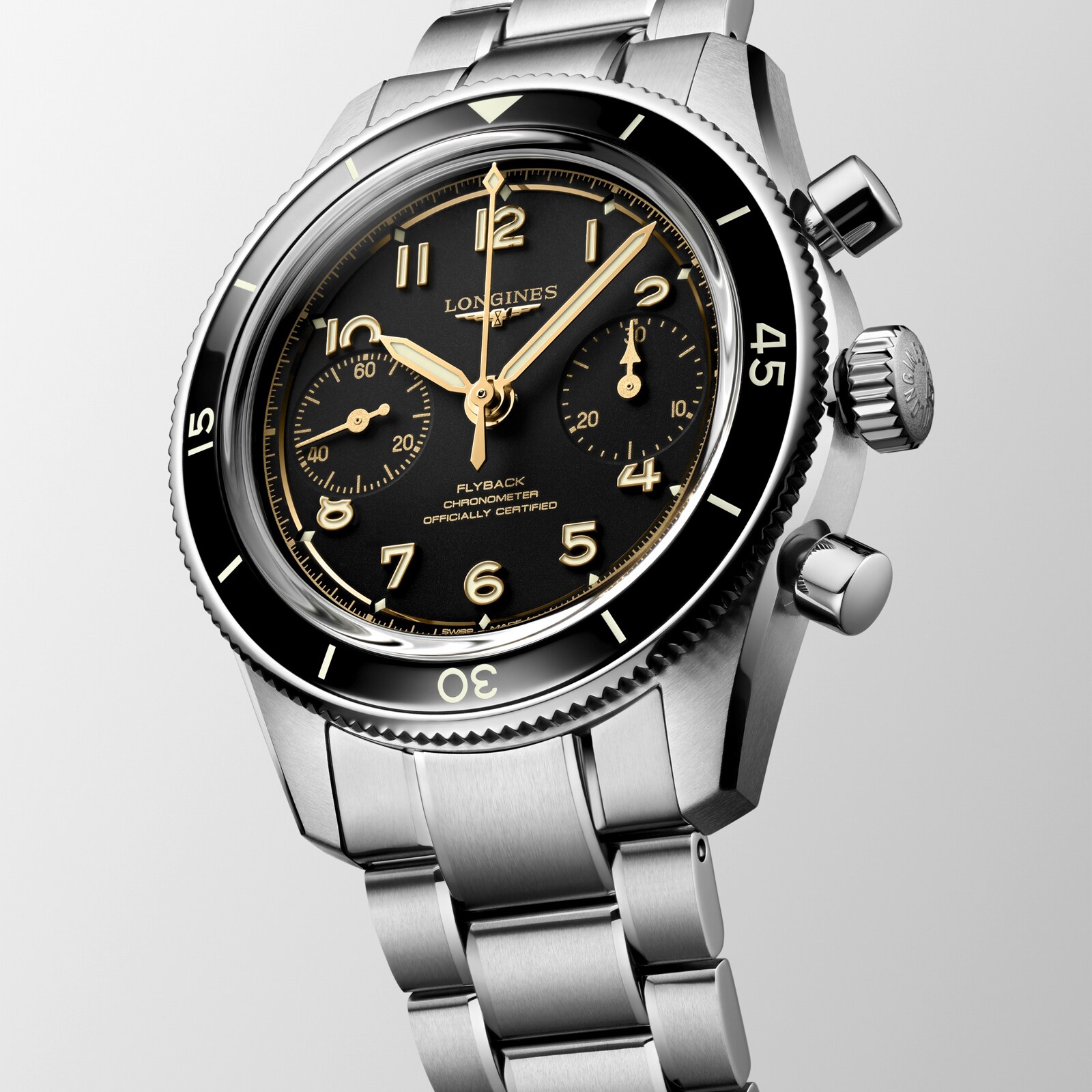Longines Spirit Pilot Flyback Chronograph 39.5mm Mens Watch Black