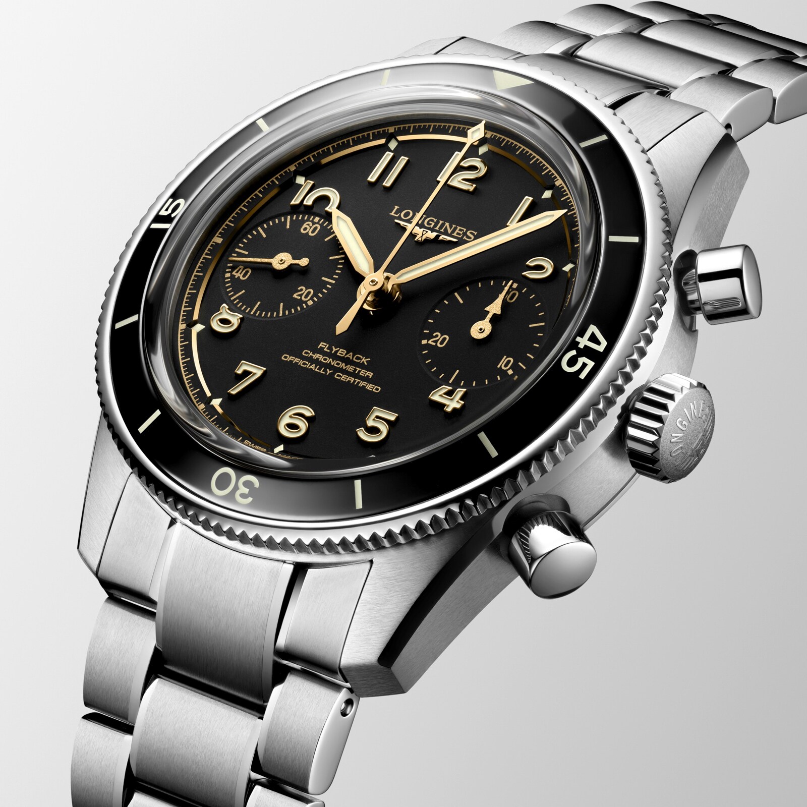 Longines Spirit Pilot Flyback Chronograph 39.5mm Mens Watch Black