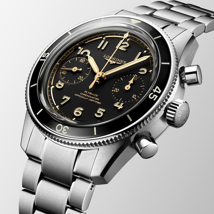 Longines Spirit Pilot Flyback Chronograph 39.5mm Mens Watch Black