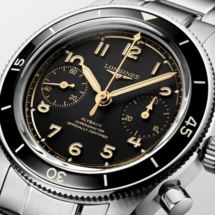 Longines Spirit Pilot Flyback Chronograph 39.5mm Mens Watch Black