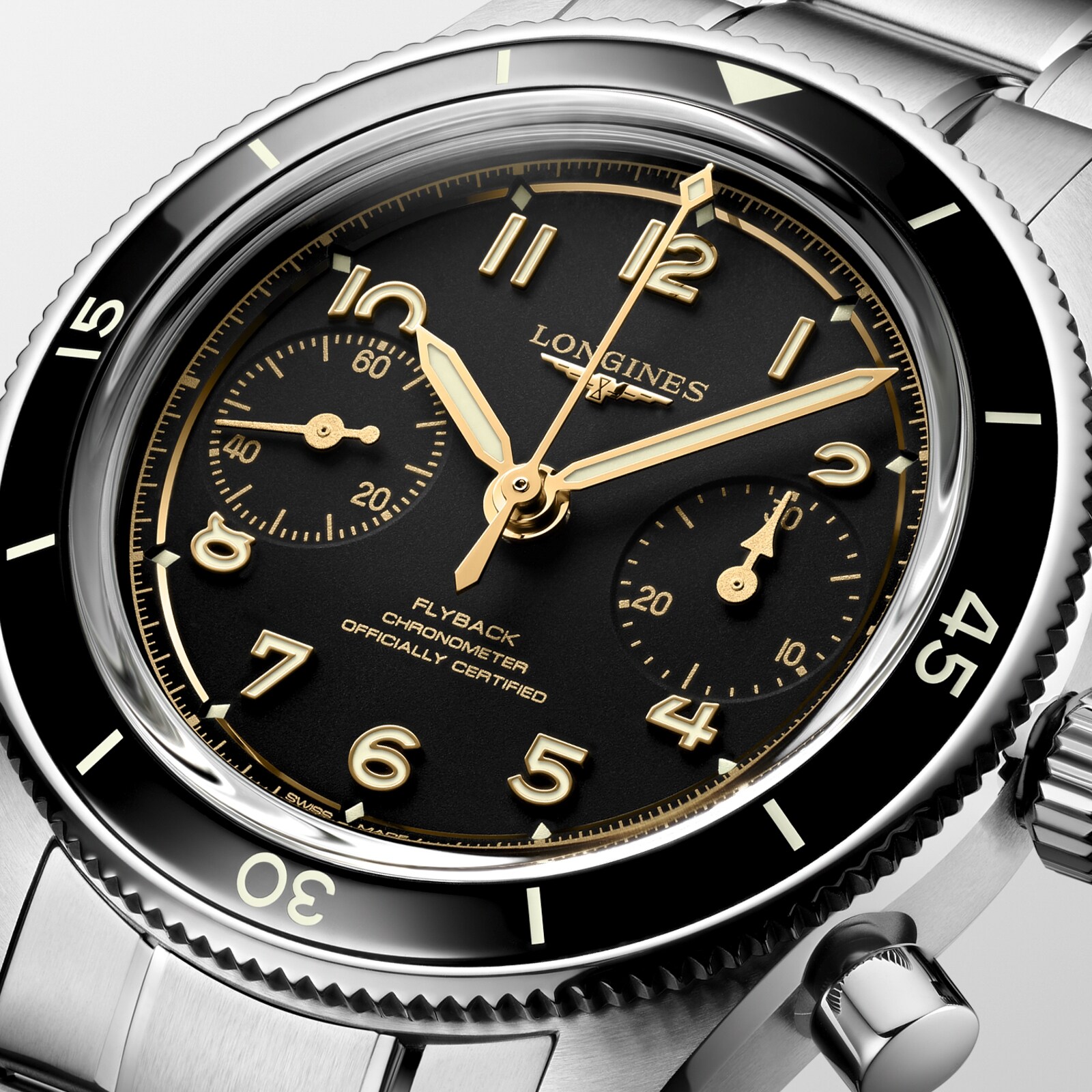 Longines Spirit Pilot Flyback Chronograph 39.5mm Mens Watch Black