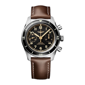 Longines Spirit Pilot Flyback Chronograph 39.5mm Mens Watch Leather Black