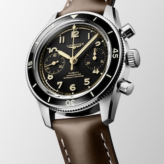 Longines Spirit Pilot Flyback Chronograph 39.5mm Mens Watch Leather Black