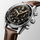 Longines Spirit Pilot Flyback Chronograph 39.5mm Mens Watch Leather Black
