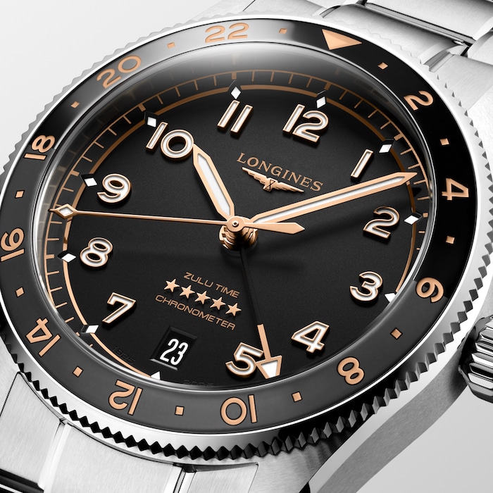 Longines Spirit Zulu Time 39mm Mens Watch Black