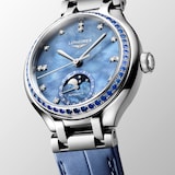 Longines PrimaLuna 34mm Ladies Watch Blue Leather Strap