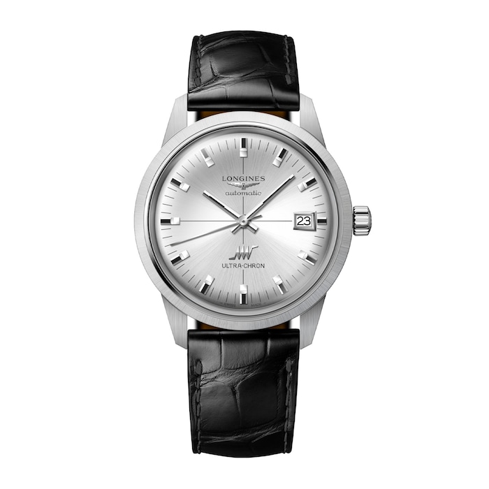 Longines Ultra-Chron Classic 37mm Mens Watch Silver Alligator