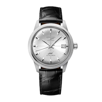 Longines Ultra-Chron Classic 37mm Mens Watch Silver Alligator