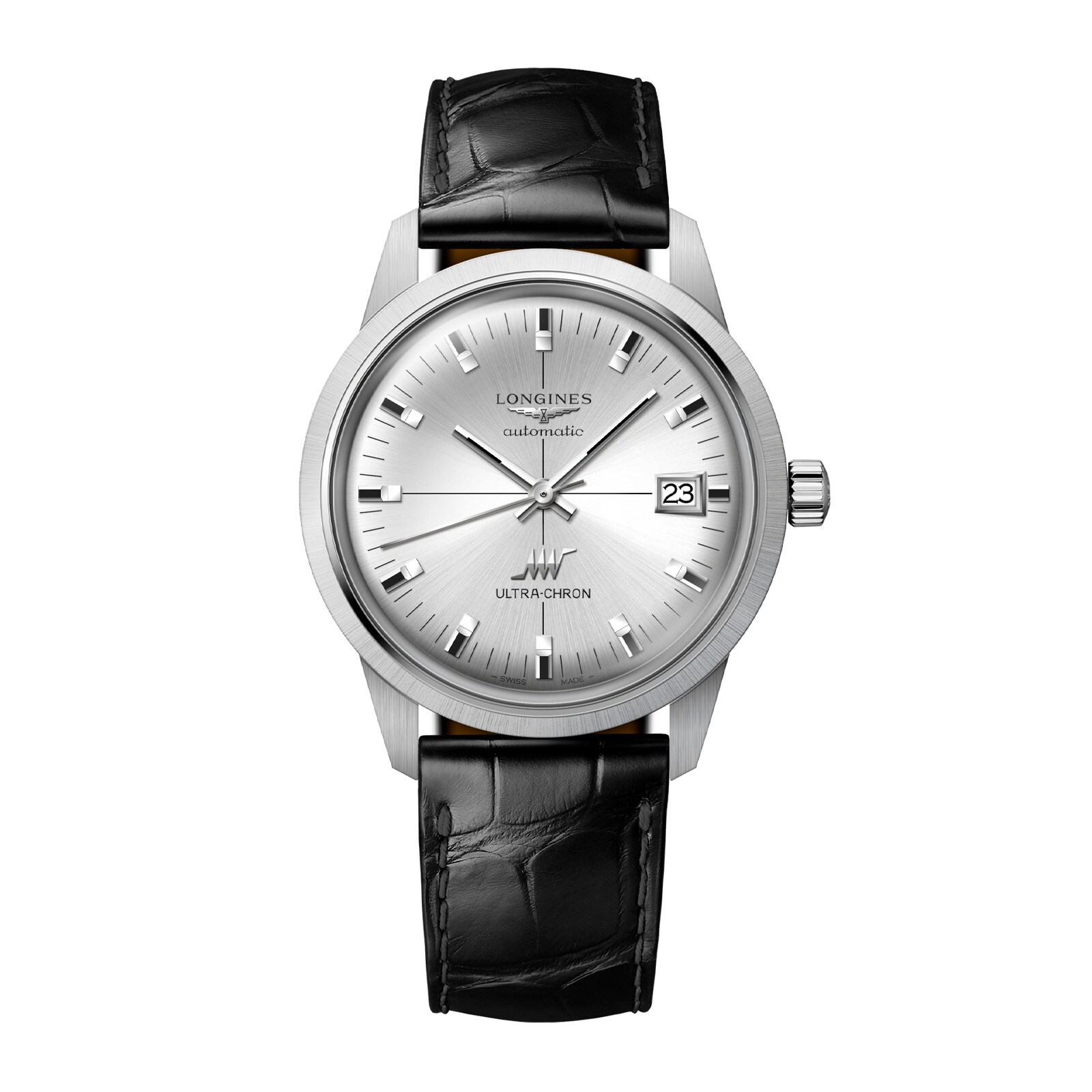 Longines Ultra-Chron Classic 37mm Mens Watch Silver Alligator