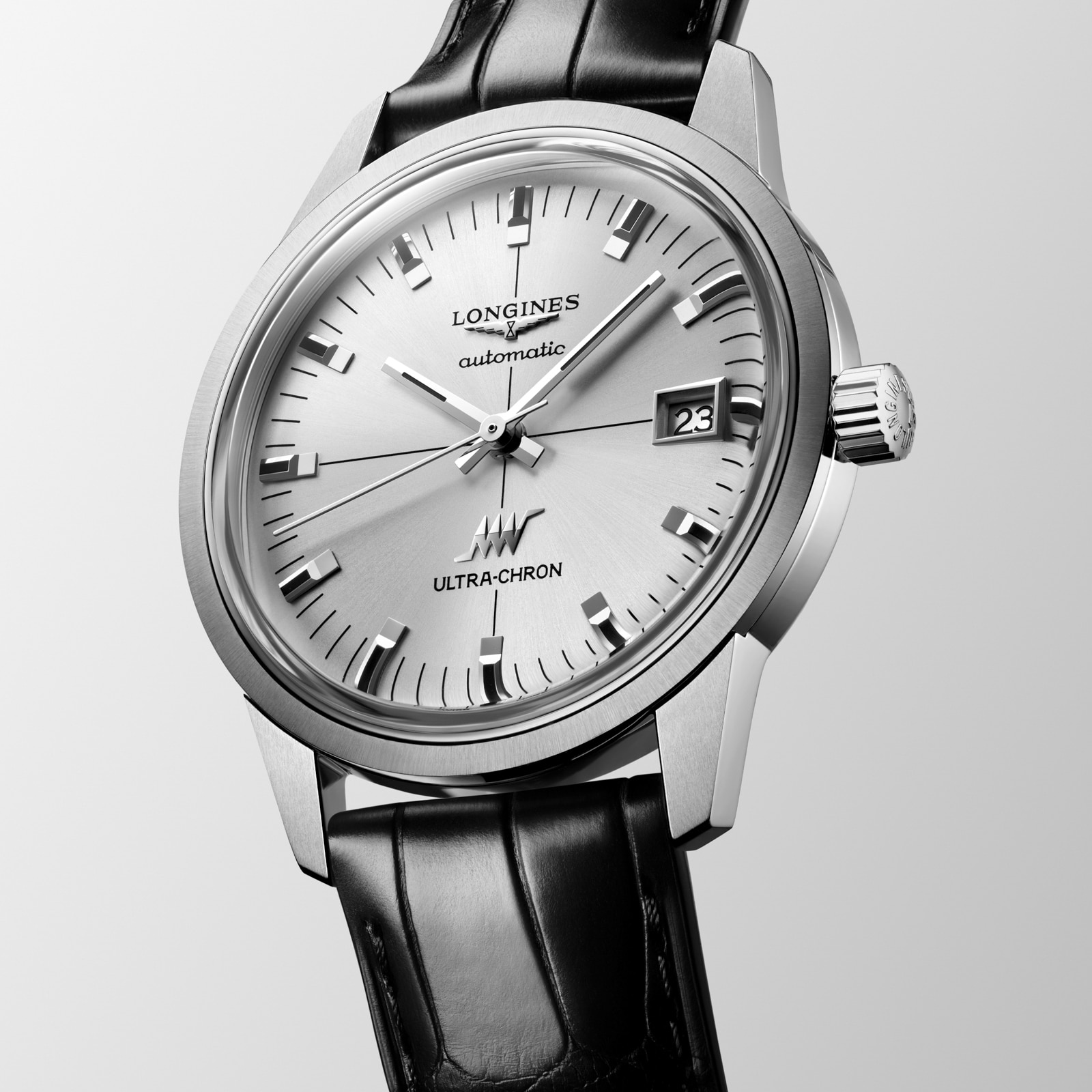 Longines Ultra-Chron Classic 37mm Mens Watch Silver Alligator