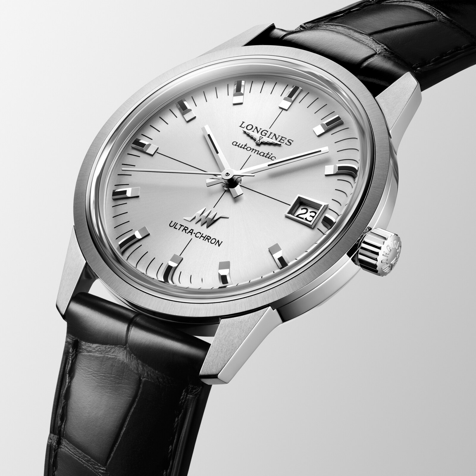 Longines Ultra-Chron Classic 37mm Mens Watch Silver Alligator