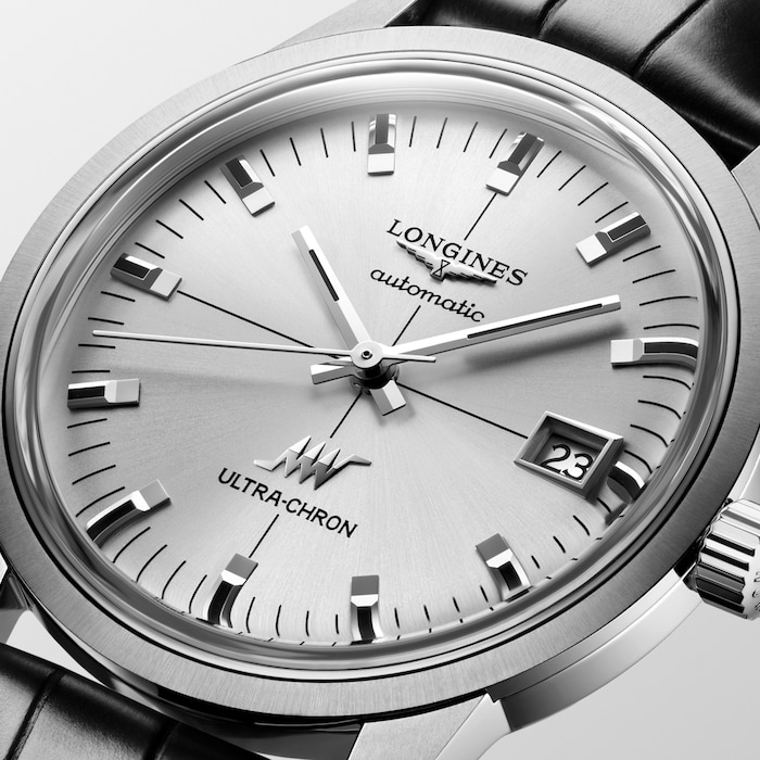 Longines Ultra-Chron Classic 37mm Mens Watch Silver Alligator