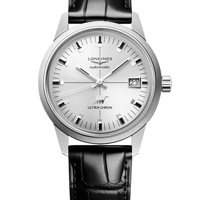 Longines Ultra-Chron Classic 37mm Mens Watch Silver Alligator