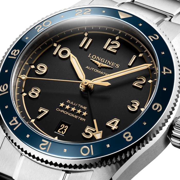 Longines Spirit Zulu Time 39mm Mens Watch Anthracite