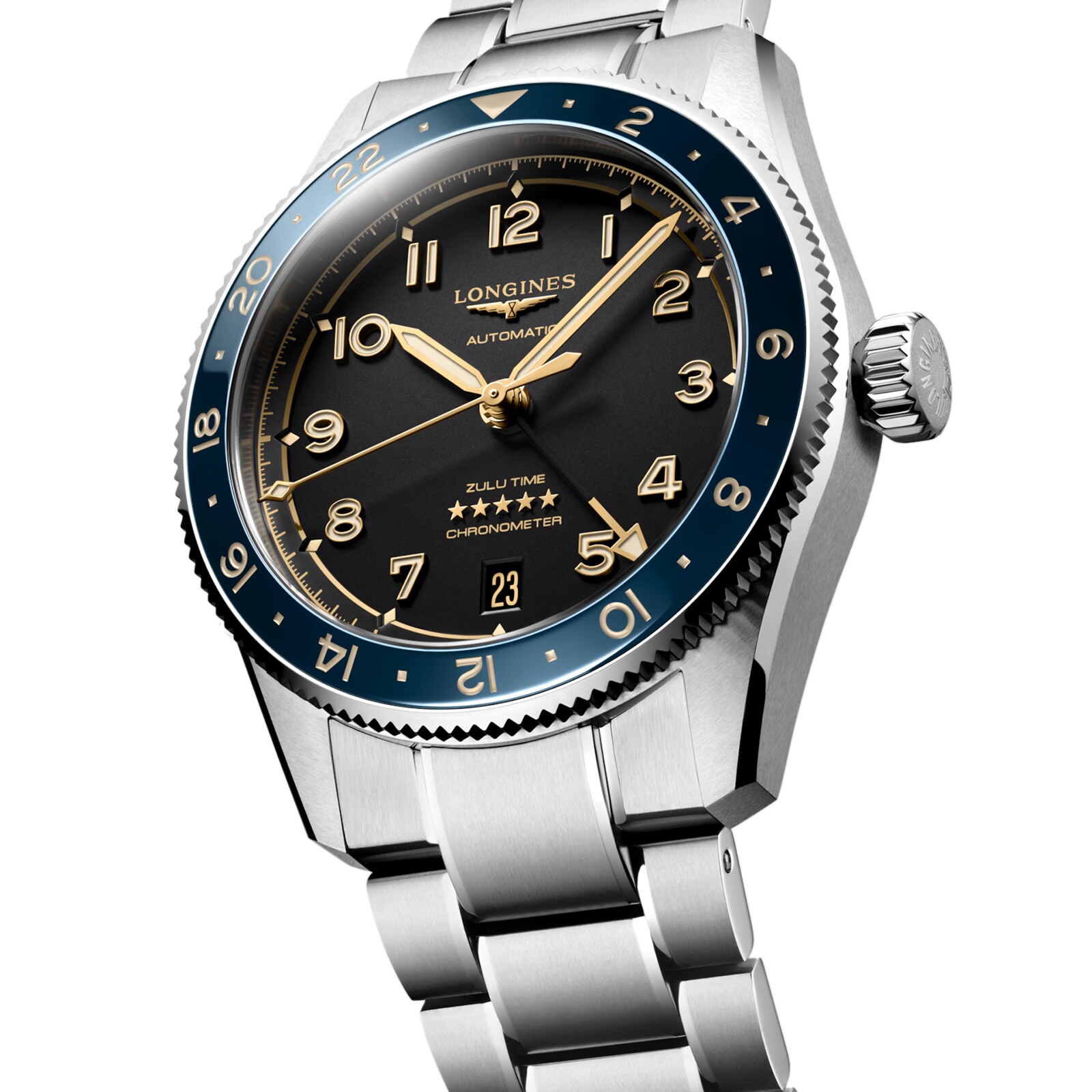 Longines Spirit Zulu Time 39mm Mens Watch Anthracite