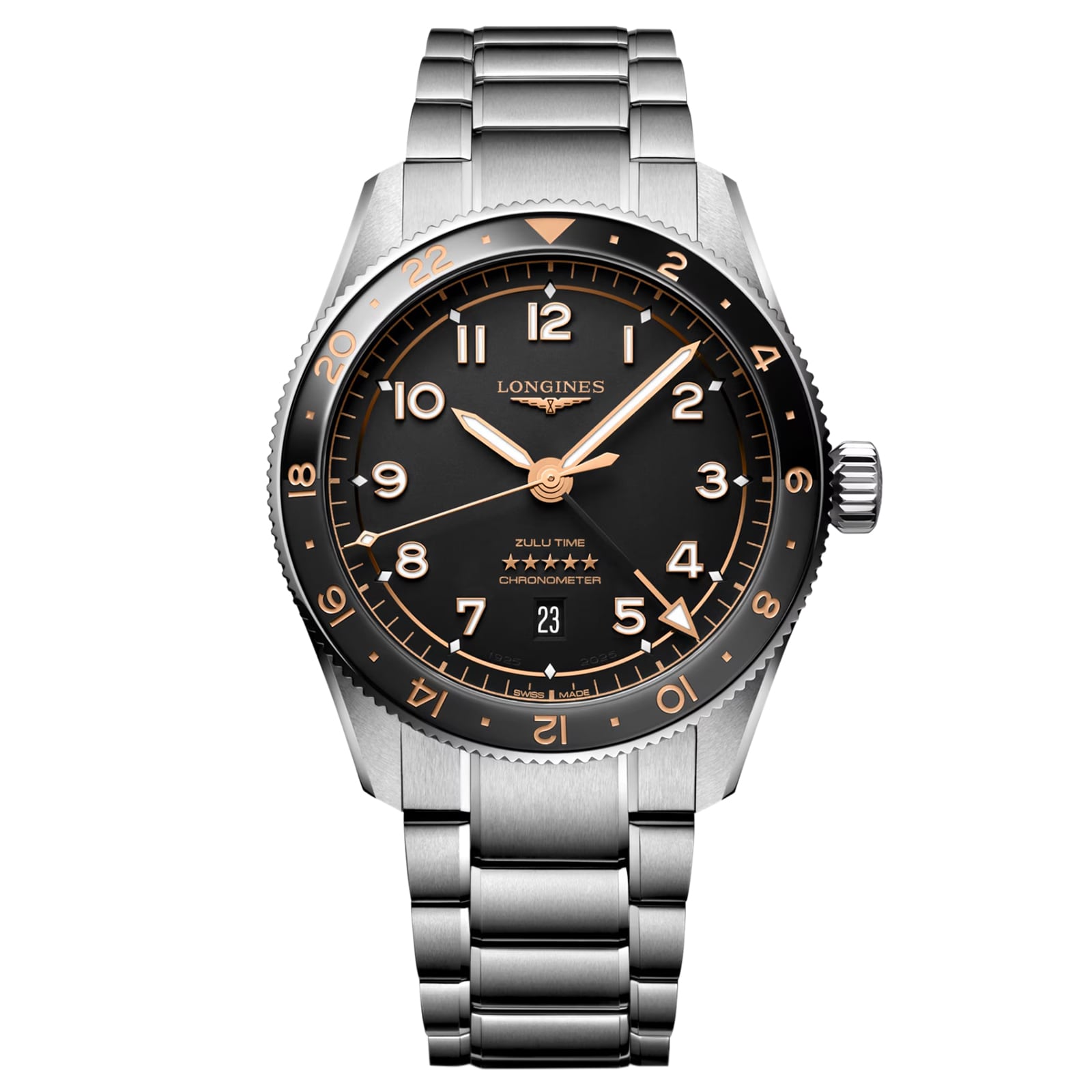 Longines Spirit Zulu Time 42mm Mens Watch Black