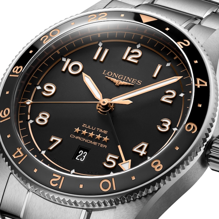 Longines Spirit Zulu Time 42mm Mens Watch Black