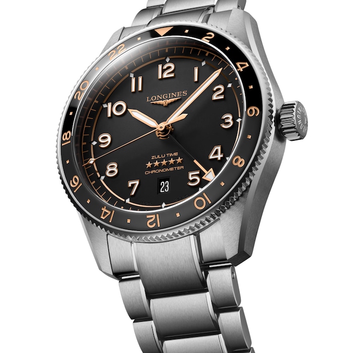 Longines Spirit Zulu Time 42mm Mens Watch Black