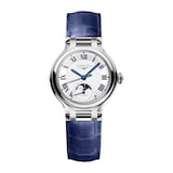 Longines PrimaLuna Moonphase Automatic 34mm Ladies Watch Blue Alligator
