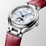 Longines PrimaLuna Moonphase Automatic 34mm Ladies Watch Red Alligator