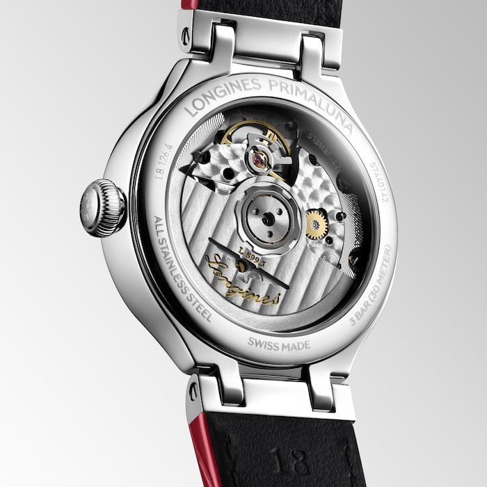Longines PrimaLuna Moonphase Automatic 34mm Ladies Watch Red Alligator