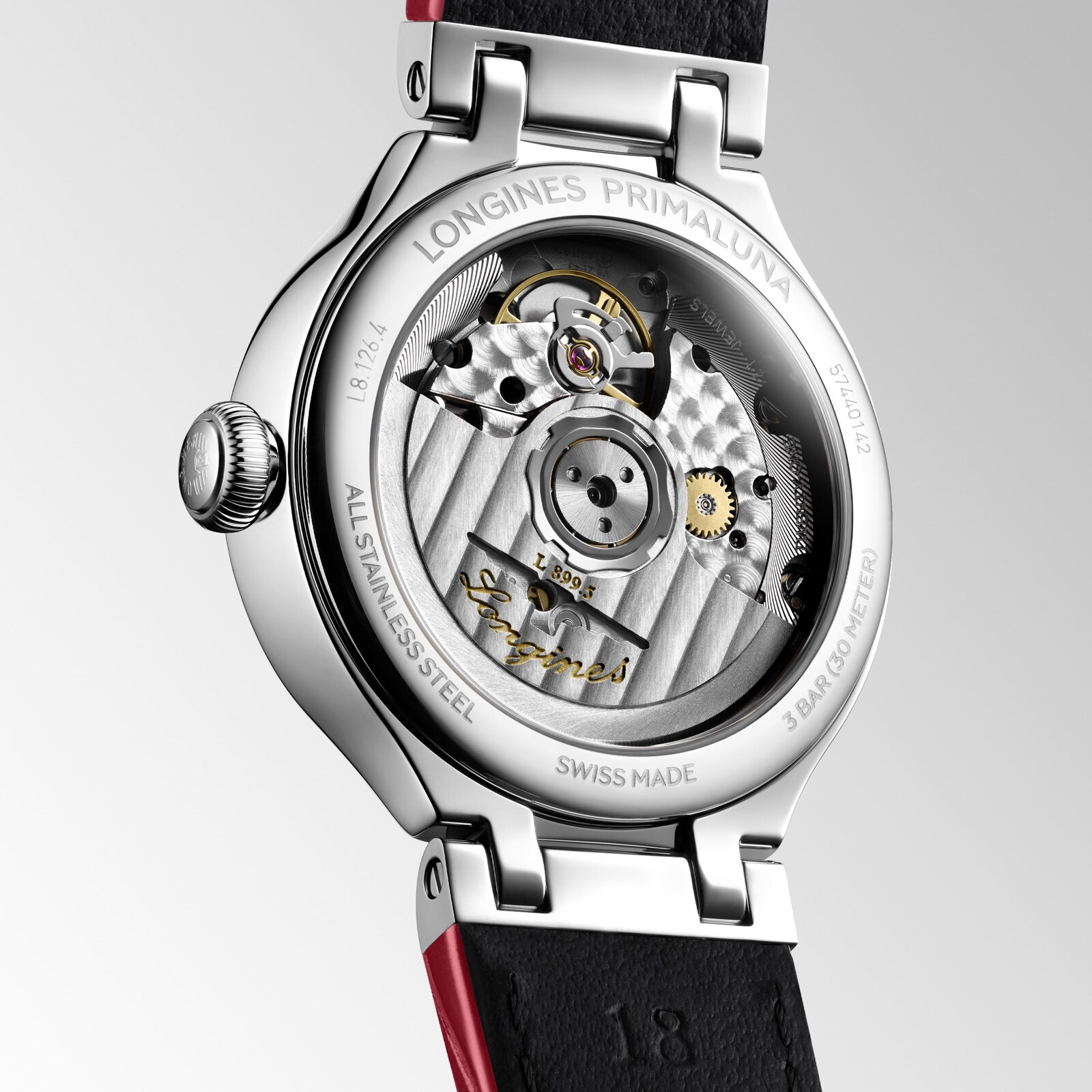 Longines PrimaLuna Moonphase Automatic 34mm Ladies Watch Red Alligator