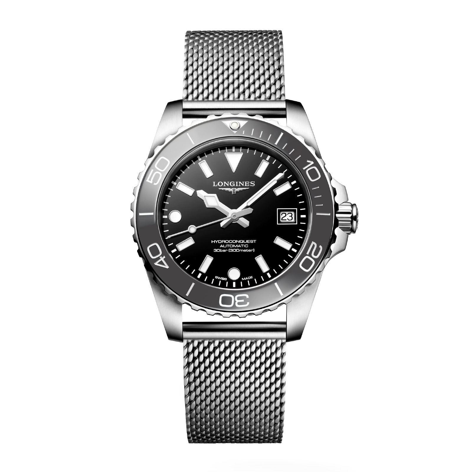 Longines Hydroconquest 39mm Mens Watch Black Mesh