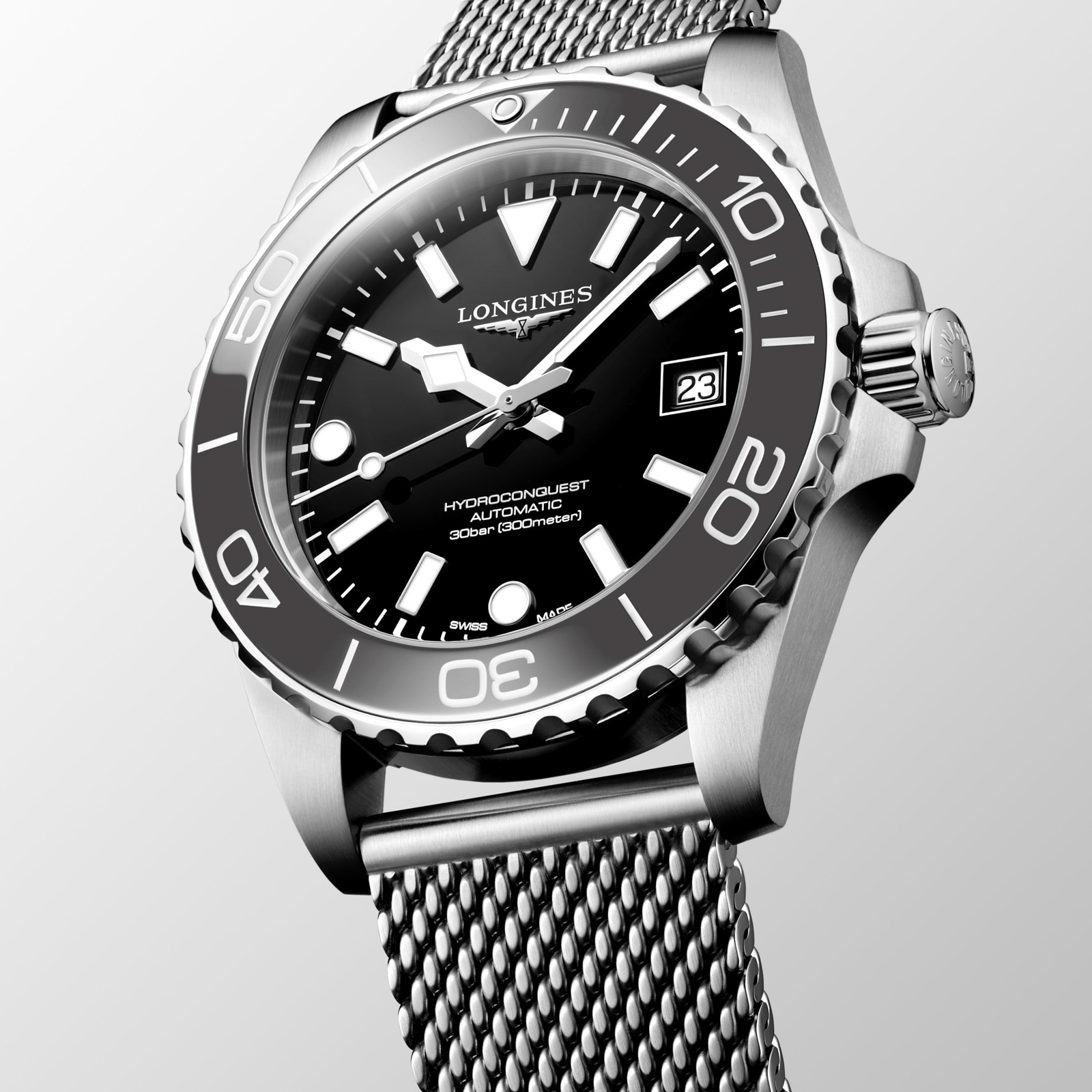 Longines Hydroconquest 39mm Mens Watch Black Mesh