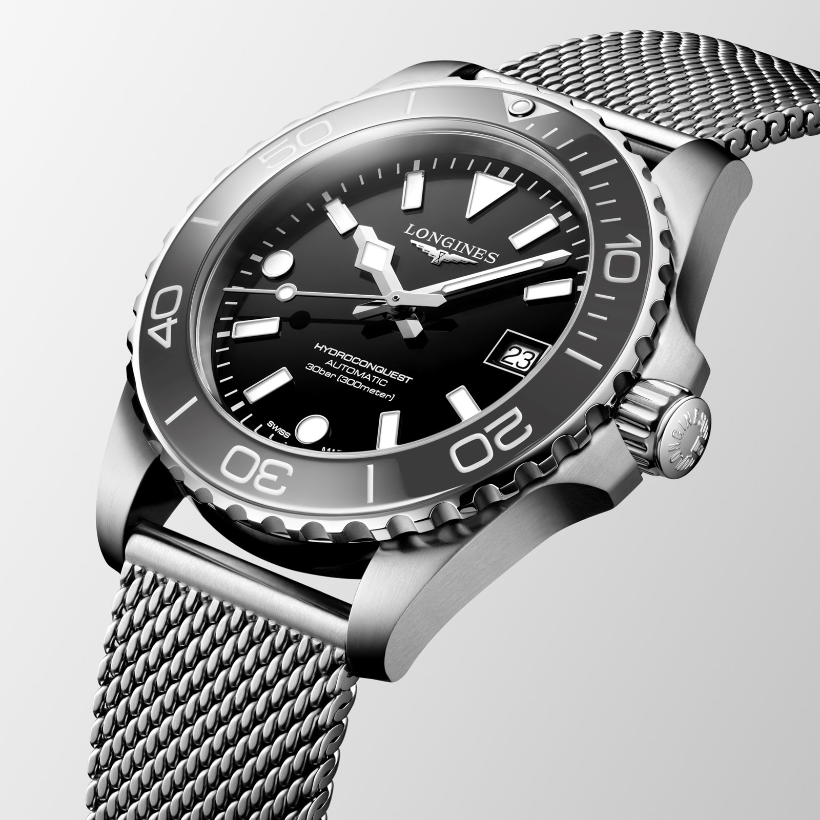 Longines Hydroconquest 39mm Mens Watch Black Mesh Longines Hydroconquest 39mm Mens Watch Black Mesh