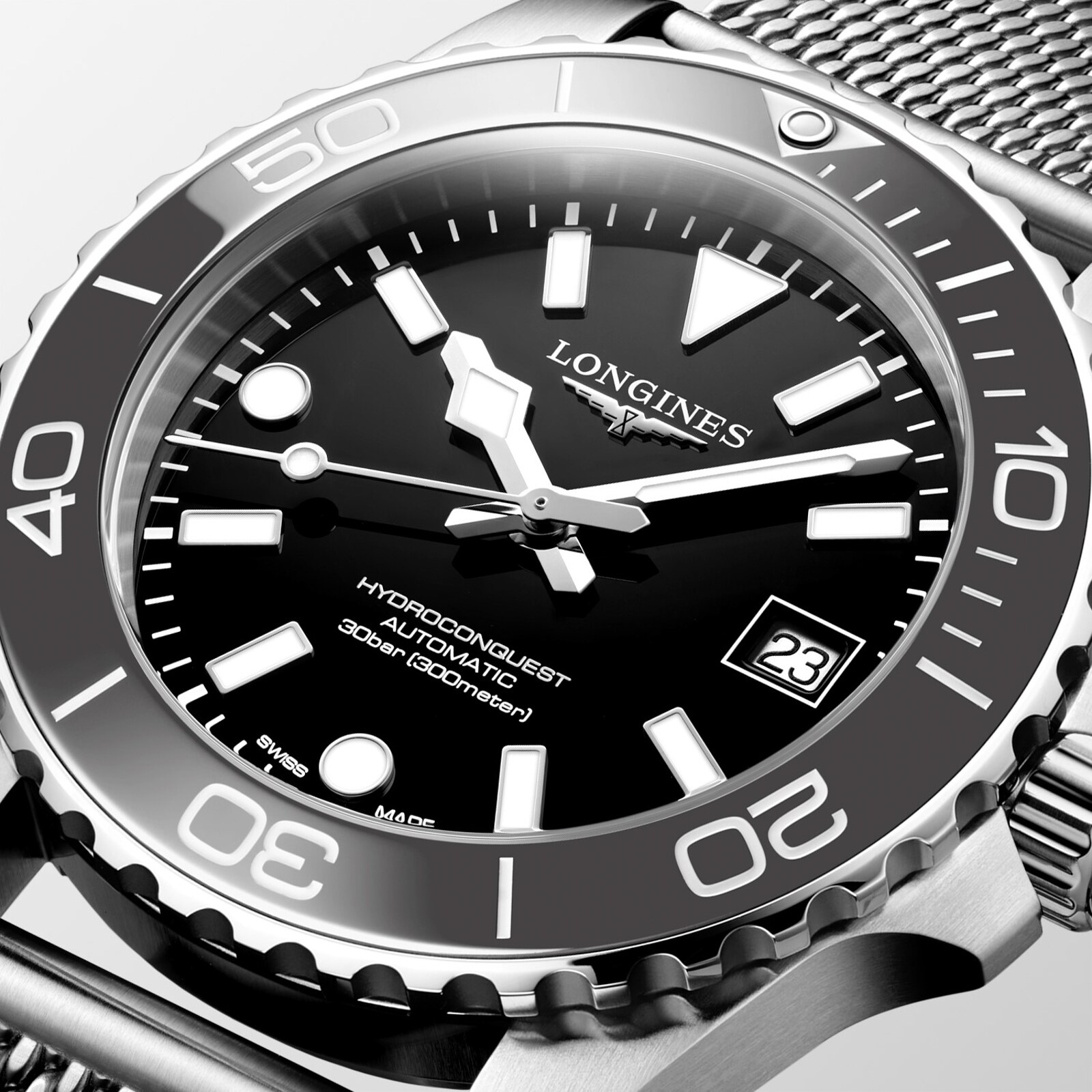 Longines Hydroconquest 39mm Mens Watch Black Mesh L37794706 | Mayors