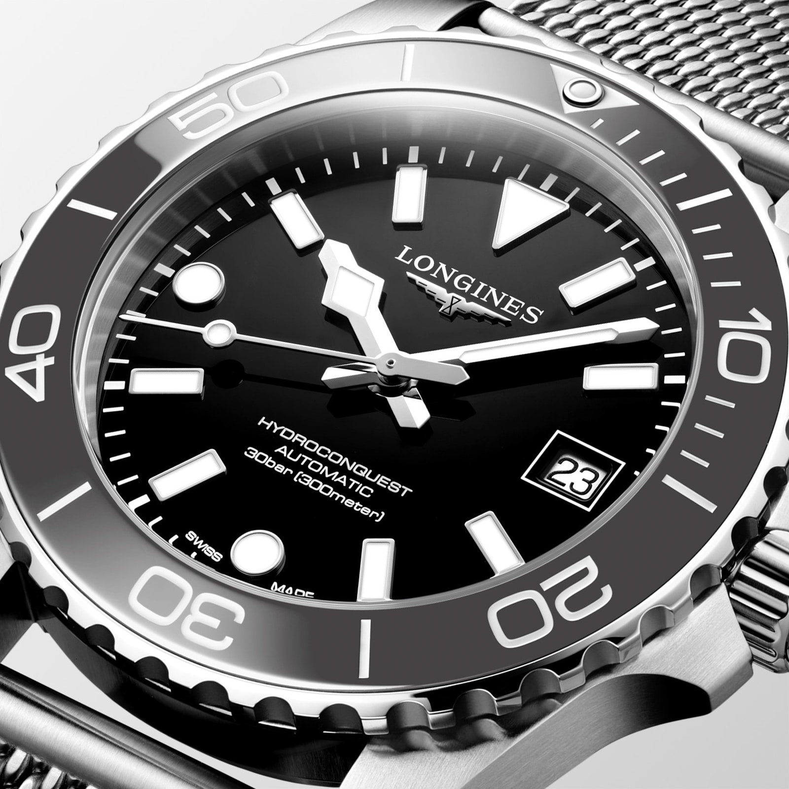 Longines Hydroconquest 39mm Mens Watch Black Mesh Longines Hydroconquest 39mm Mens Watch Black Mesh