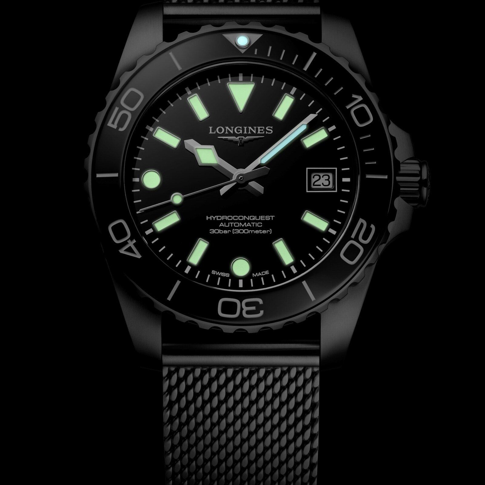 Longines Hydroconquest 39mm Mens Watch Black Mesh L37794706 | Mayors