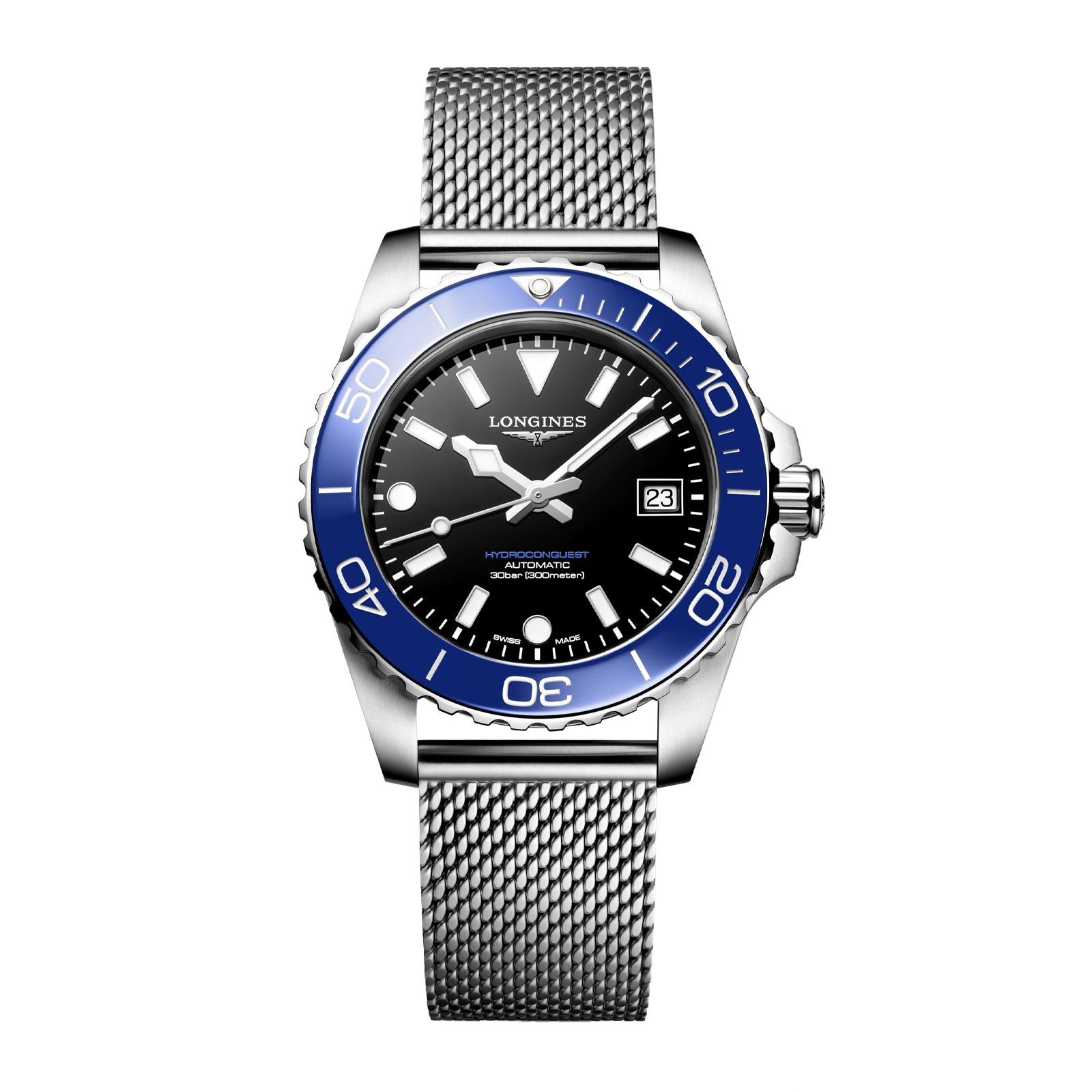 Longines HydroConquest 39mm Mens Watch Black Mesh