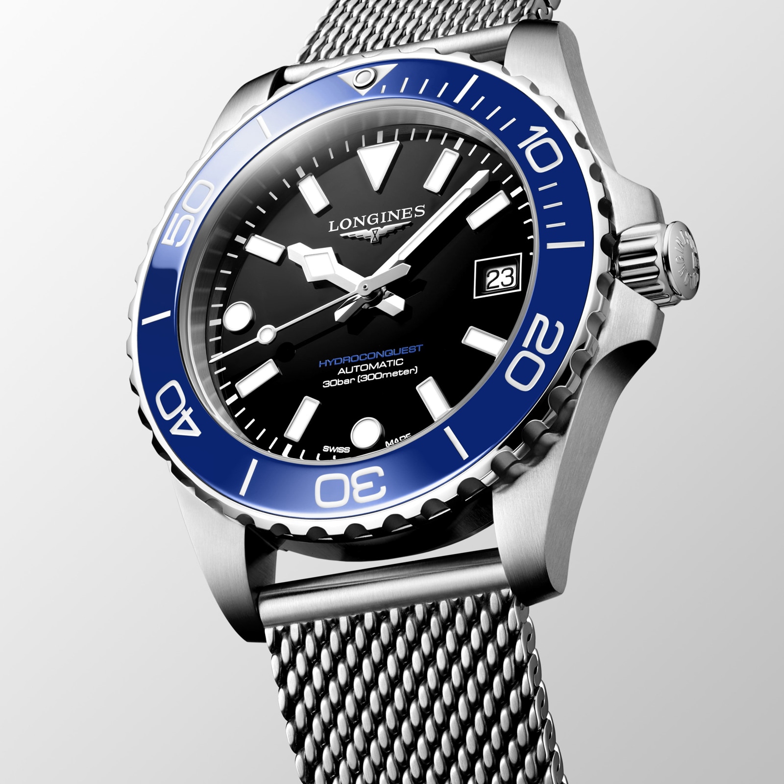 Longines HydroConquest 39mm Mens Watch Black Mesh